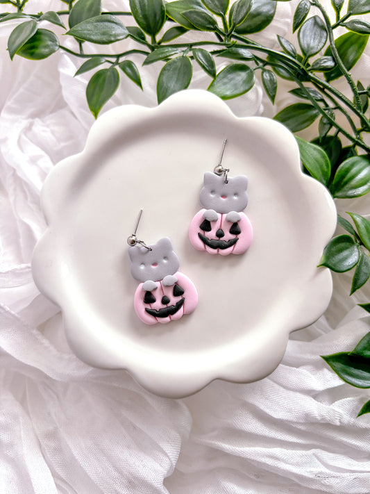 Pink Pumpkin Kitty Dangles