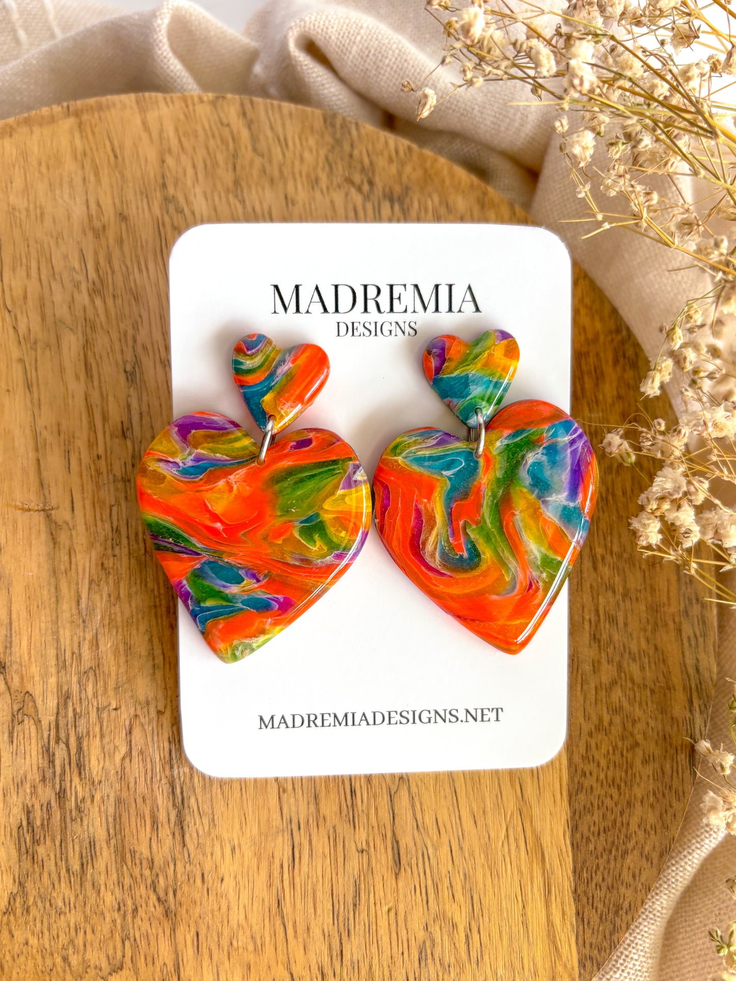 Translucent Rainbow Heart Dangles