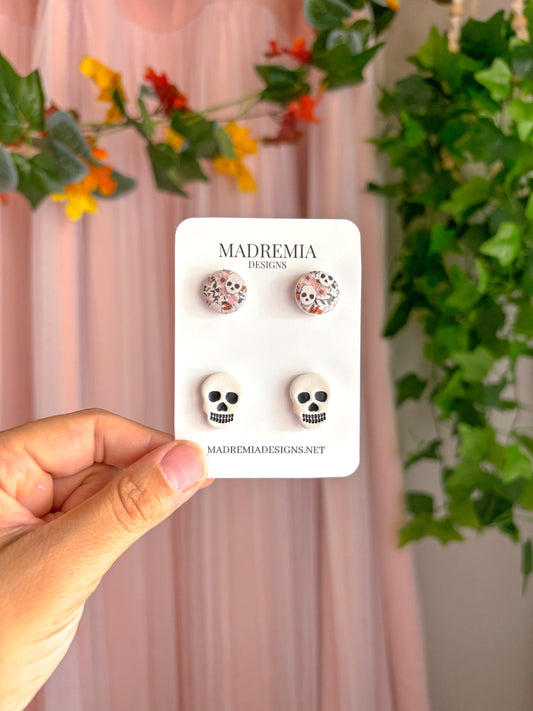 Pink-O-ween Skull Stud Set