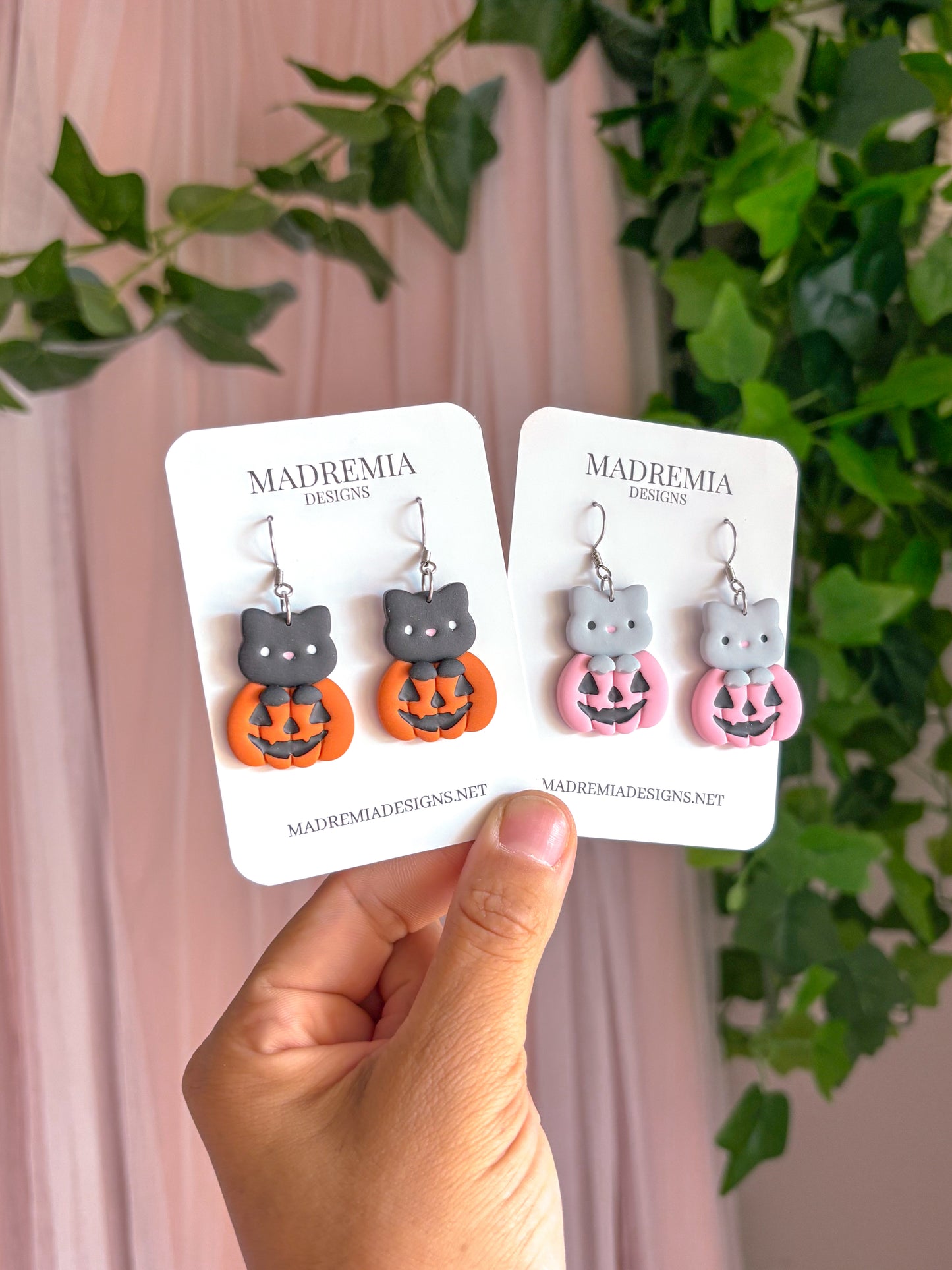 BLACK Pumpkin Kitty Dangles