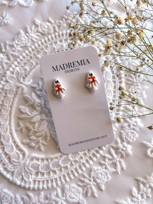Ghostie Holding Pumpkin Studs