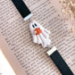 Ghost holding Pumpkin Bookmark with Black Ribbon