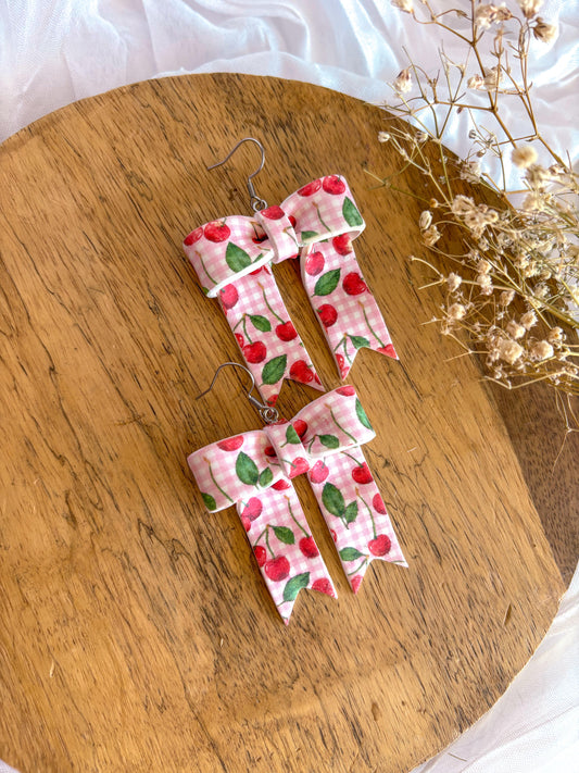 Cherry Picnic Bow Dangles